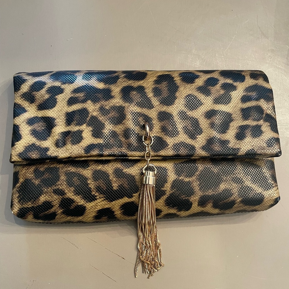 Leopard Print Clutch with Tassel